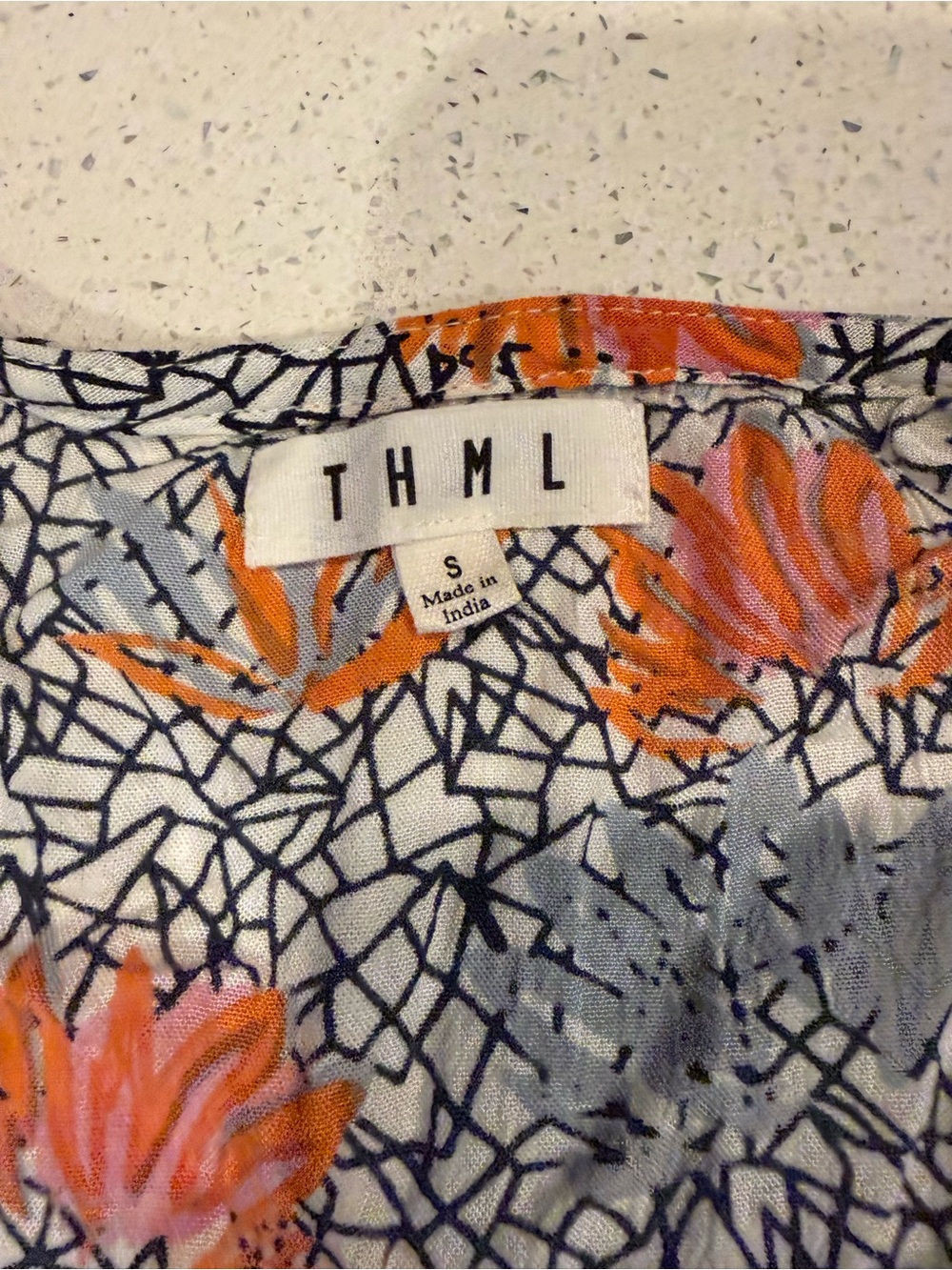 THML Floral Button-Front Women’s Top in Orange, Lilac and grey
